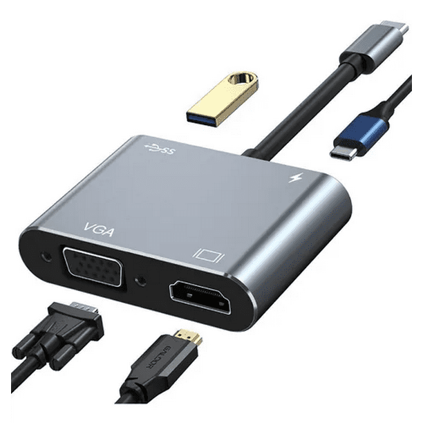 Hub Adaptador USB C A HDMI VGA USB3.0 4K 4 En 1 Malubero