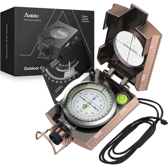 Anbte Compass Hiking Survival, IP65 Waterproof Metal Compass with Sighting Clinometer and Carry Bag, Multifunctional, Professional, for Camping Hunting Hiking Navigation