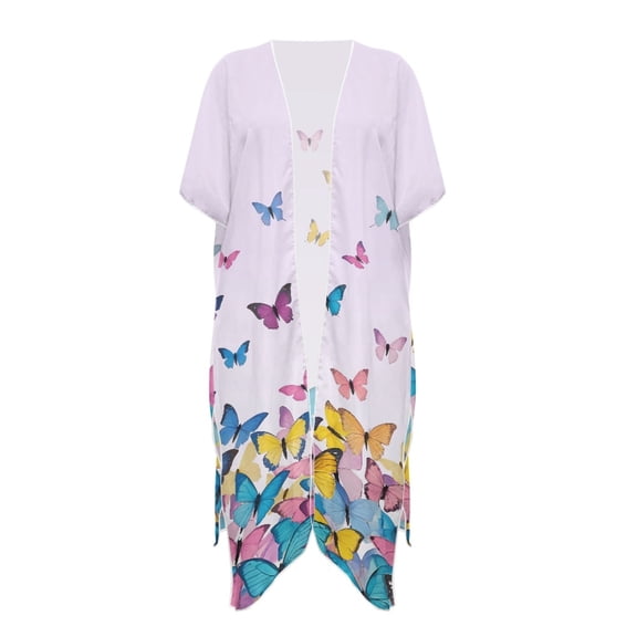 HELLHERO Butterfly Bathing Suit Cover Up Polyester Cardigans Free Size Long Kimono Swimsuit Cover Up for Women