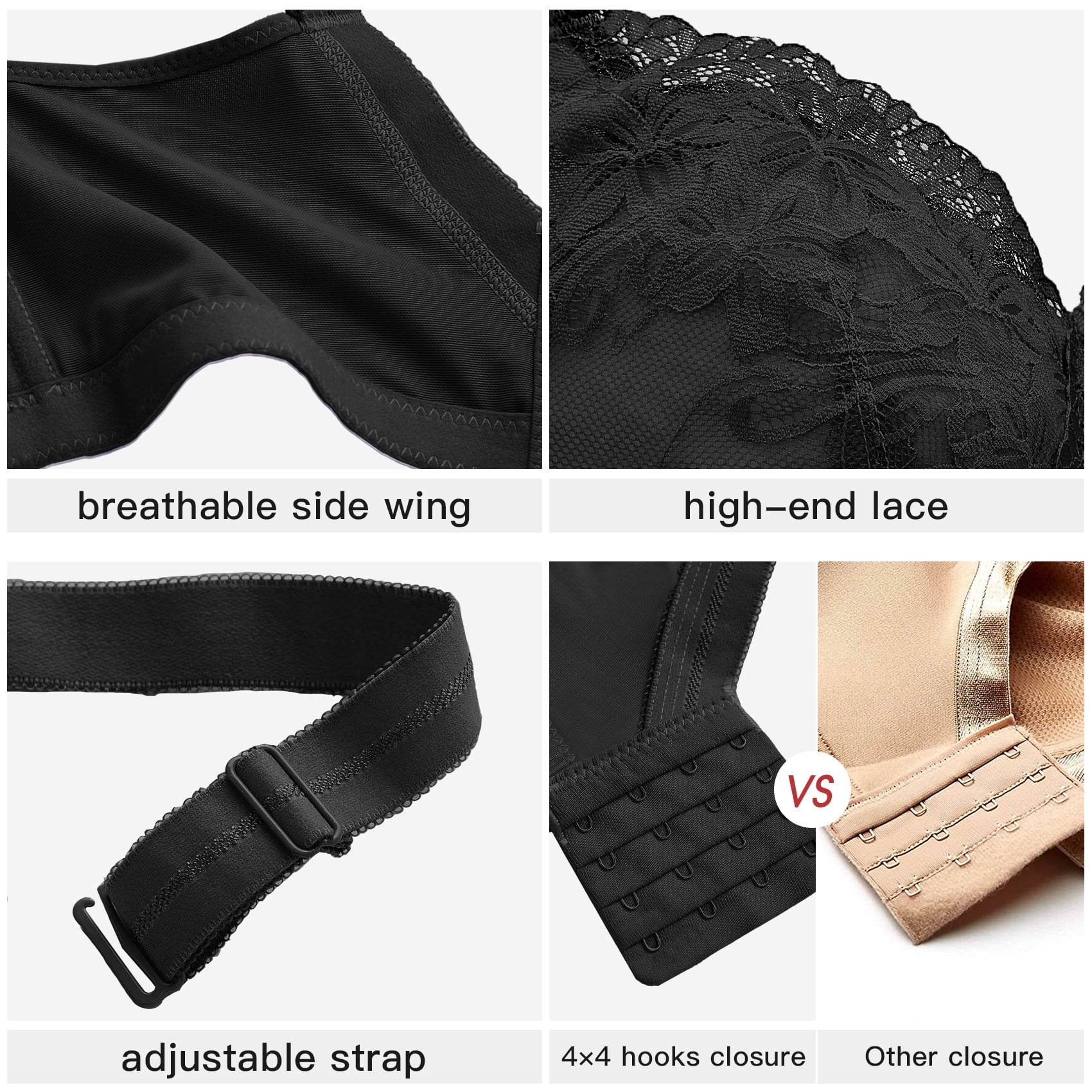 AILIVIN Women Wireless Bras Comfort Women's Lace Bra Women Bra Adjustable Wider Straps Back Support Full Coverage Bras Lifting Up Bras No Wire Minimizer Bras Black 36D