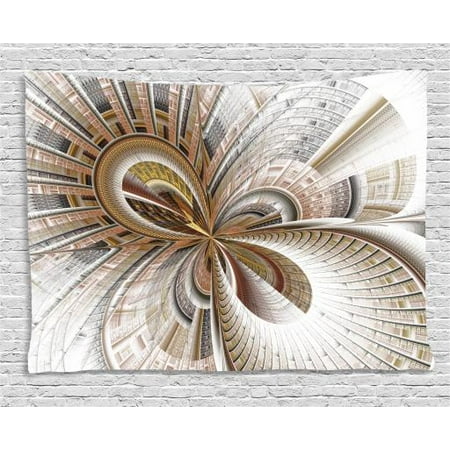 Steampunk Tapestry, Abstract Fractal Artwork of Fantastic Curved and Bent Shapes and Lines Design, Wall Hanging for Bedroom Living Room Dorm Decor, 60W X 40L Inches, Multicolor, by