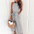 thumbnail image 2 of AGWOLF Sleeveless Jumpsuits for Women Summer Striped Crewneck Rompers Loose Fit Wide Leg Adjustable Waist Playsuit Gray L, 2 of 7