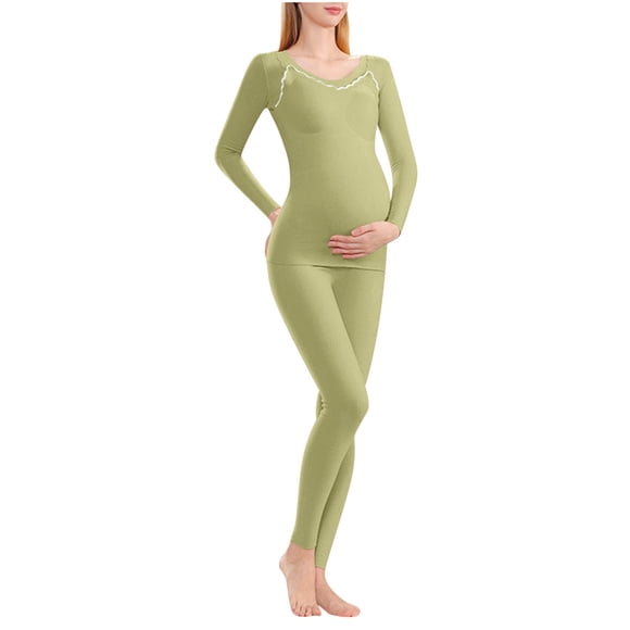 Women's Maternity Lounge Set 2 Piece Long Sleeve Sleepwear Cozy Warm Base Layers Soft Top and Pants Pajamas Nursing Easy Access Bump Friendly Loungewear