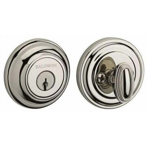 Baldwin Reserve SCTRD150S Single Cylinder Traditional Round Deadbolt with 6AL Latch; Dual Strike; and SmartKey Satin Nickel Finish