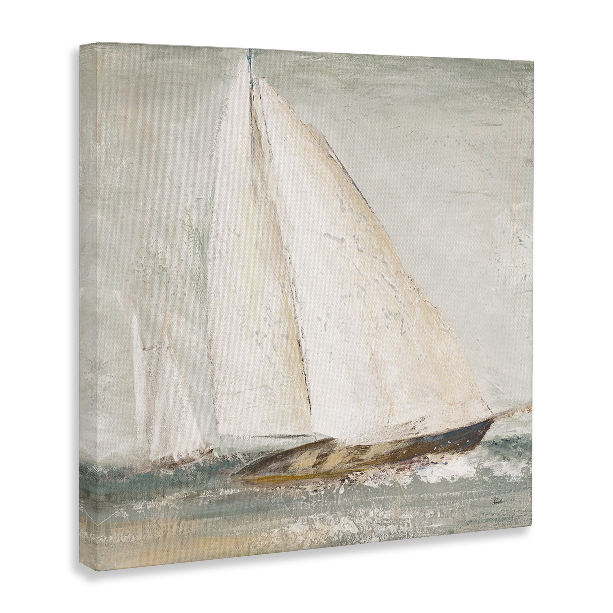 Stupell Industries Vintage Splashing Sailboat Transportation Painting Gallery Wrapped Canvas Art Print Wall Art, 24 x 24