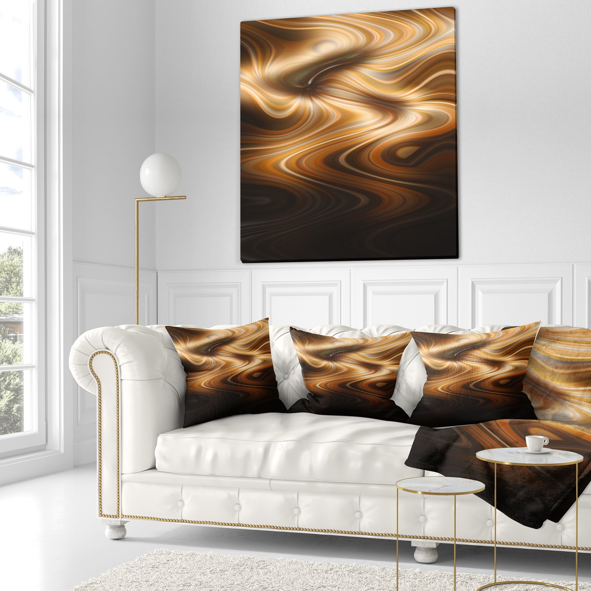 Designart Brown Curved Waves Texture - Abstract Throw Pillow - 16x16