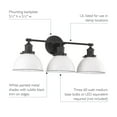 thumbnail image 3 of Savannah 3-Light Vanity Light, Matte Black Finish, White Metal Shades, Dimmable, Bathroom Wall Fixture – Design House, WM158830, 3 of 12