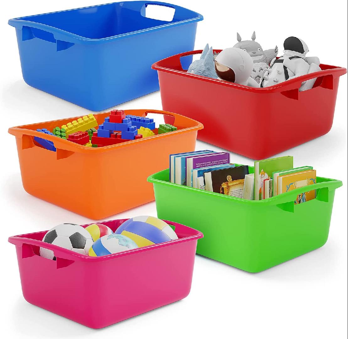5 Pack Open Toy Storage Box Organizer with Handles, Plastic Cubby