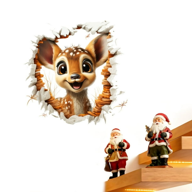 Pegatina navideña para la pared - Calcomanía festiva de agujero de ratón para Papá Noel - Decoración sin daños para puertas y paredes