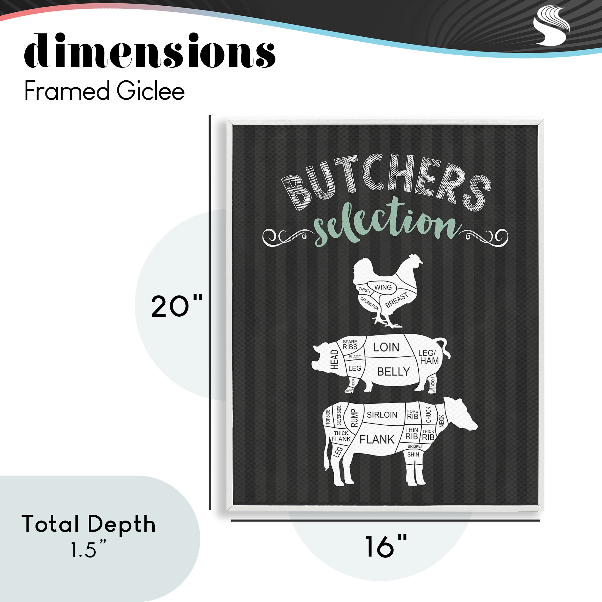 Butchers Selection Animal Sections White Framed Giclee Art, design by Lettered and Lined