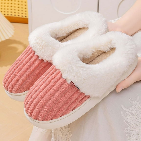 Qicasul Women's slipper Winter Fleece Lined Slippers for And Cozy Indoor Outdoor Shoes With Soft Sole Comfortable Design Pink US Size:11