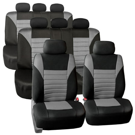 FH Group 3 Row 8 Seaters SUV Seat Covers for Auto 3D Mesh Gray Black Free Gift Air Freshener
