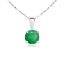 ANGARA Natural Classic Round Emerald Solitaire Pendant in 925 Sterling Silver for Women (Size-5mm) | May Birthstone, Birthday, Anniversary, Jewelry Gift for Women | Natural Emerald Necklace