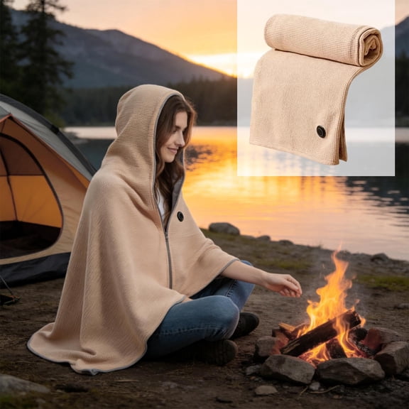 Heated Shawl Wraps for Women Men, USB Portable Heated Blanket with Hoodie, Winter Warm Heating Shawl for Car Travel Camping Outdoor (Beige)