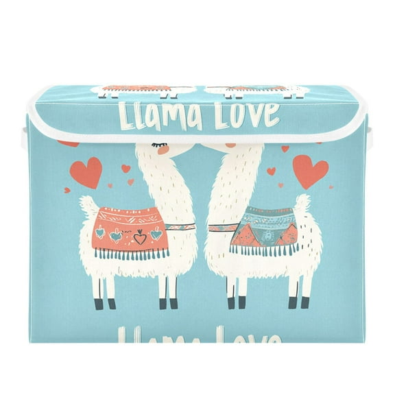 Cute Llama Love Valentine Foldable Storage Bin with Lid and Handle Collapsible Storage Box 16.5 x 12.6 x 11.8 inches