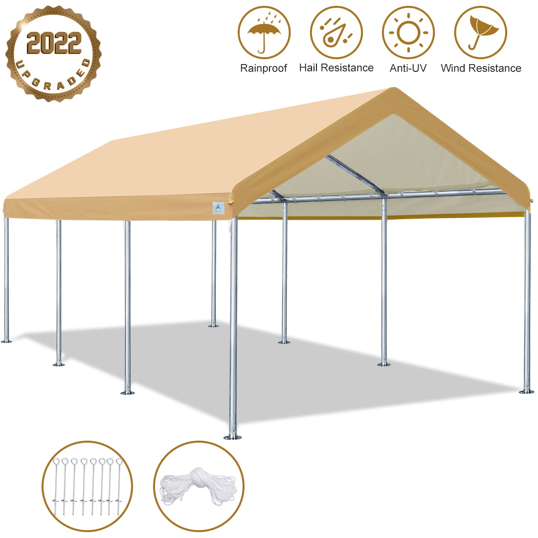 ADVANCE OUTDOOR 6x8 ft Outdoor Portable Storage Shelter Shed with 2 Roll up Zipper Doors & Vents Carport for Motorcycle Waterproof and UV Resistant Anti-Snow Portable Garage Kit Tent Gray 