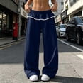 thumbnail image 2 of Women's Ruffle Waist Wide Leg Pants Elastic Lace Trim Lounge Trousers Loose Casual Streetwear Bottoms, S, 2 of 7