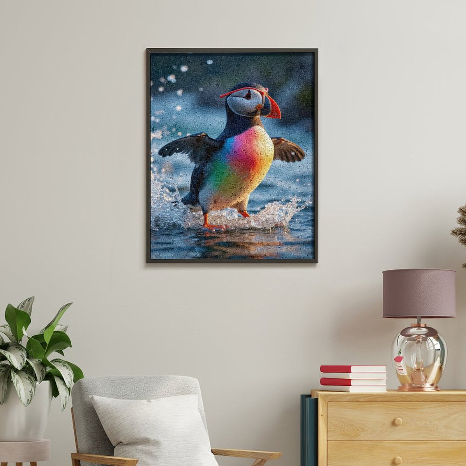 Paint By Numbers Kit for Adults Beginner - DIY Rainbow Puffin Water Splashing Canvas Painting Kits for Adults, Frameless Paint By Number for Adults for Home Wall Decor 16x20 Inch