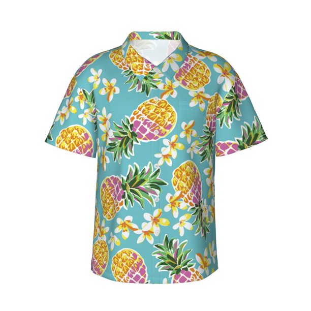 Fotbe Cute Pineapples Camisa Hawaiana para Hombre Unisex – Camisa Casual de Verano con Botones de Manga Corta de Algodón y Lino,3X-Large