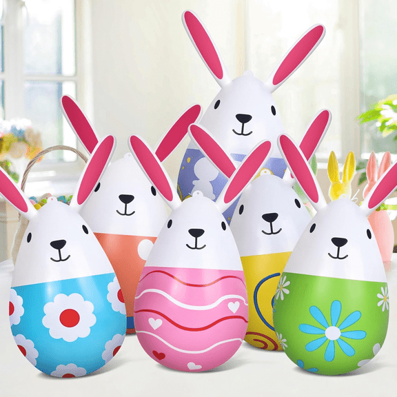 6 Pack Inflatable Easter Eggs with Rabbit Shapes, 15.7 Inch Colorful Easter Decorations for Garden Lawn Spring Party Supplies