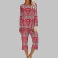 thumbnail image 2 of XFLWAM Women's Sleepwear Capri Pajama Sets Long Sleeve Two-Piece Pjs Crew Neck Lounge Sets Tops & Capri Pants with Pockets, 2 of 5