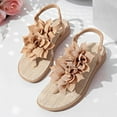 thumbnail image 4 of XUNKUSGA Sandals for Women Fashion Solid Color Floral Elastic Ankle Strap Beach Slide Sandals Casual Flip Flops Flats Sandals for Vacation 6-9.5,Khaki, 4 of 9