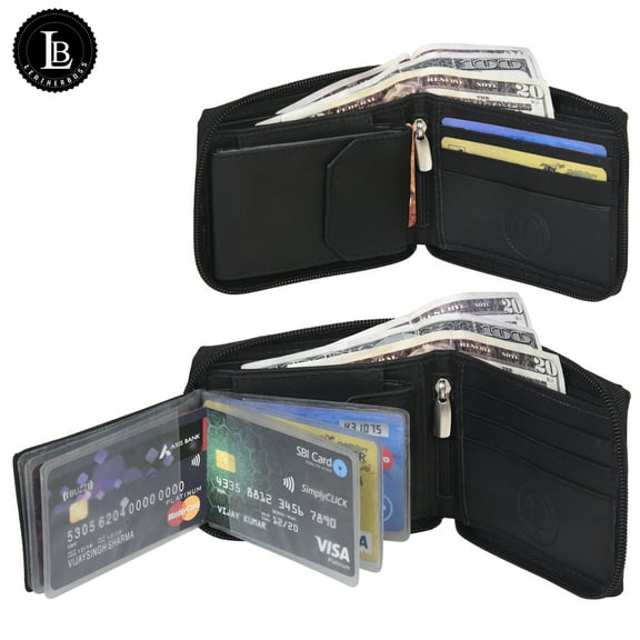 Leatherboss Outside ID Window Men's All Around Zipper Wallet
