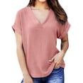 thumbnail image 2 of Fesfesfes Women Casual V-Neck Tops Loose Short Sleeve Tops for Women Solid Color T-shirt Top Elegant Blouse Pullover Tops, 2 of 8