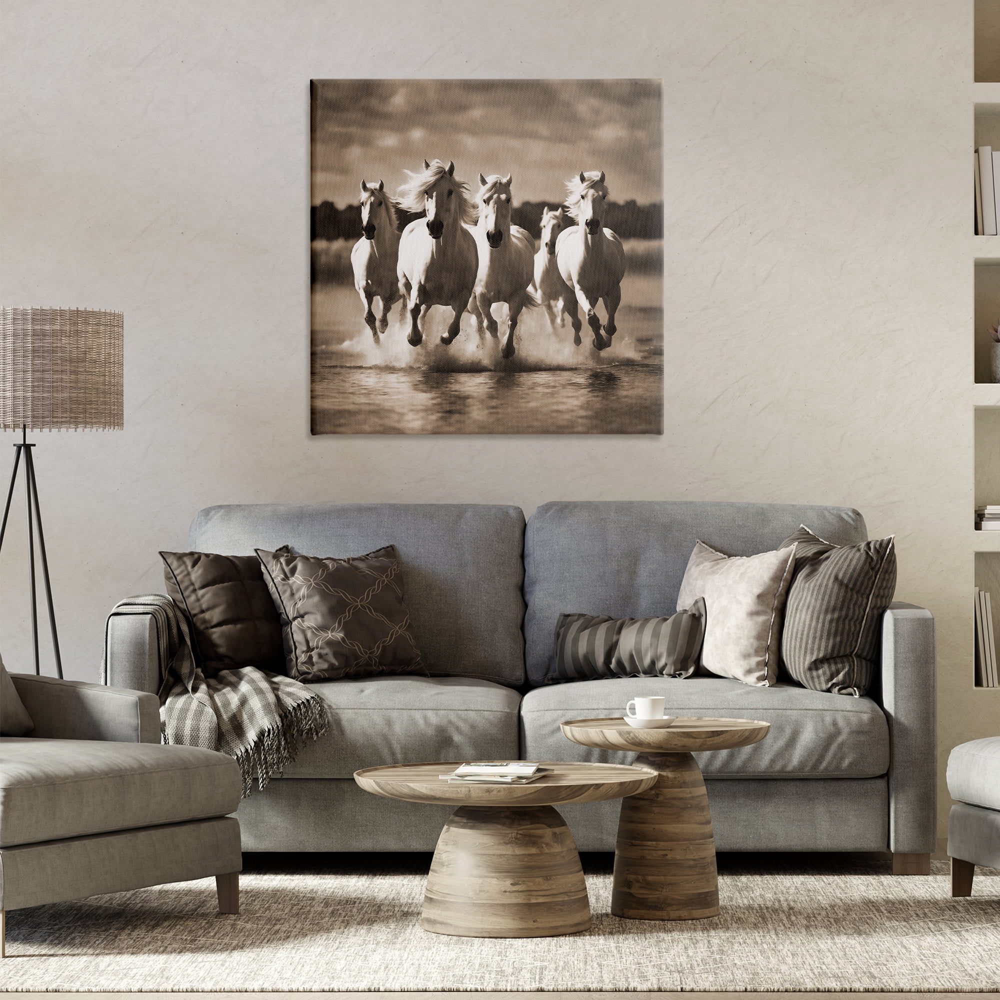 Stupell Industries Camargue Stallions Trotting Animals Painting Wrapped Canvas Art Print Wall Art, 30 x 30