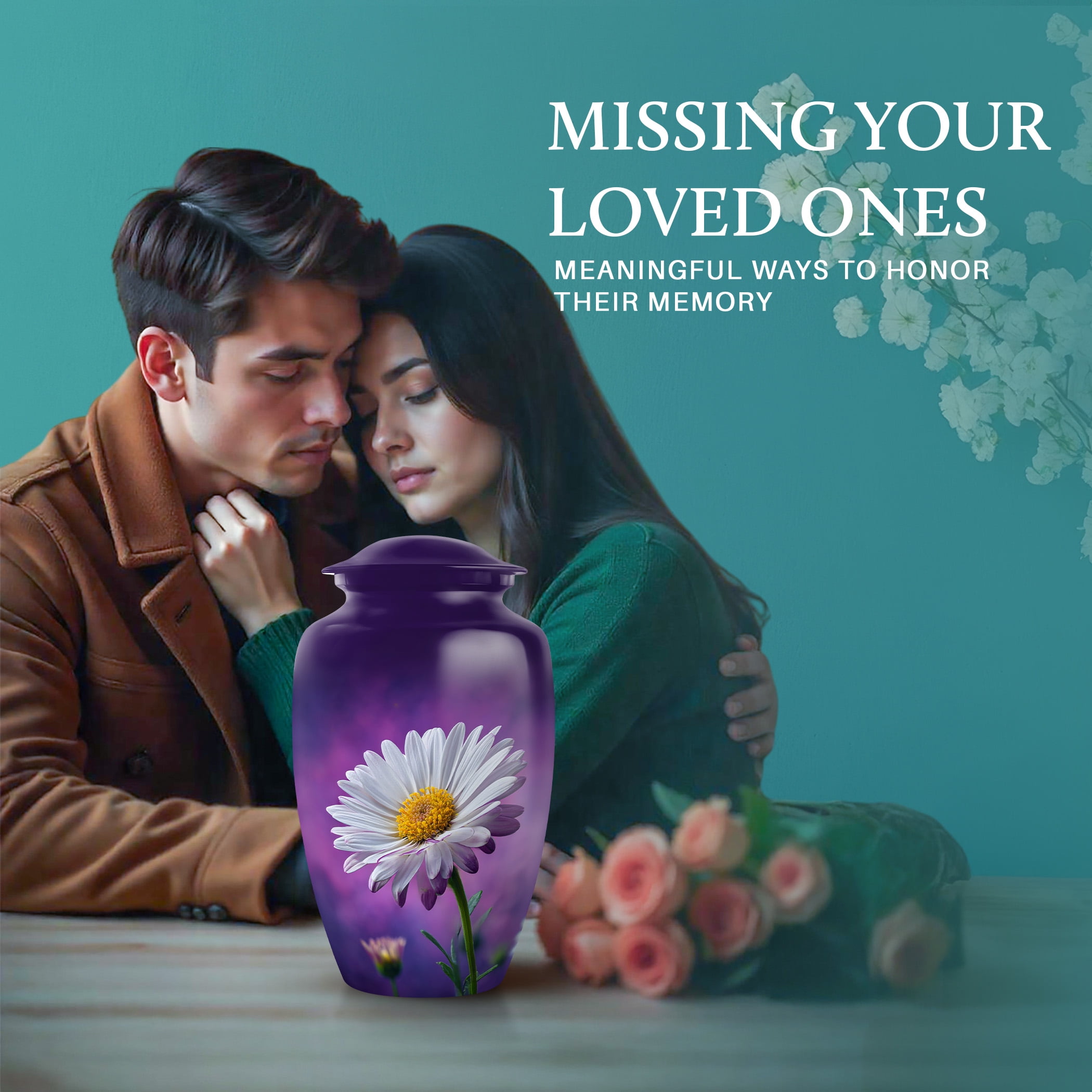 SABURIAL Daisy Urn - Decorative Handcrafted Memorial Urns For Men & Women Ash - Combo - 10 Inch Large & 3 Inch