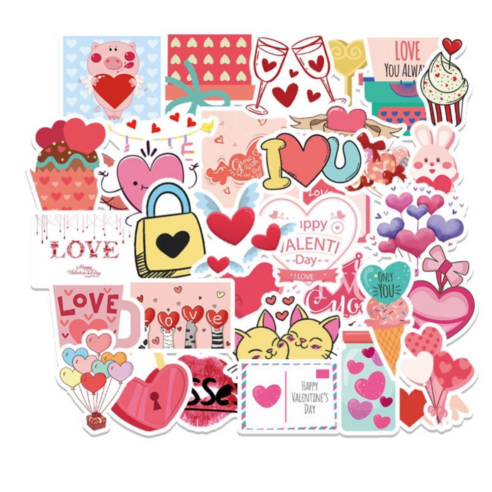 Scooters Water Bottles Gifts Non-Repeating Vinyl Waterproof Romantic Stickers for Laptops 100PCS Valentine's Day Stickers and Valentine's Day Wall Window Decorations 