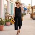 thumbnail image 6 of JULMCOMO Jumpsuits for Women Crew Neck Button Down Casual Bib Overalls Sleeveless Retro Wide Leg Capri Jumpsuit with Pockets Black L, 6 of 7