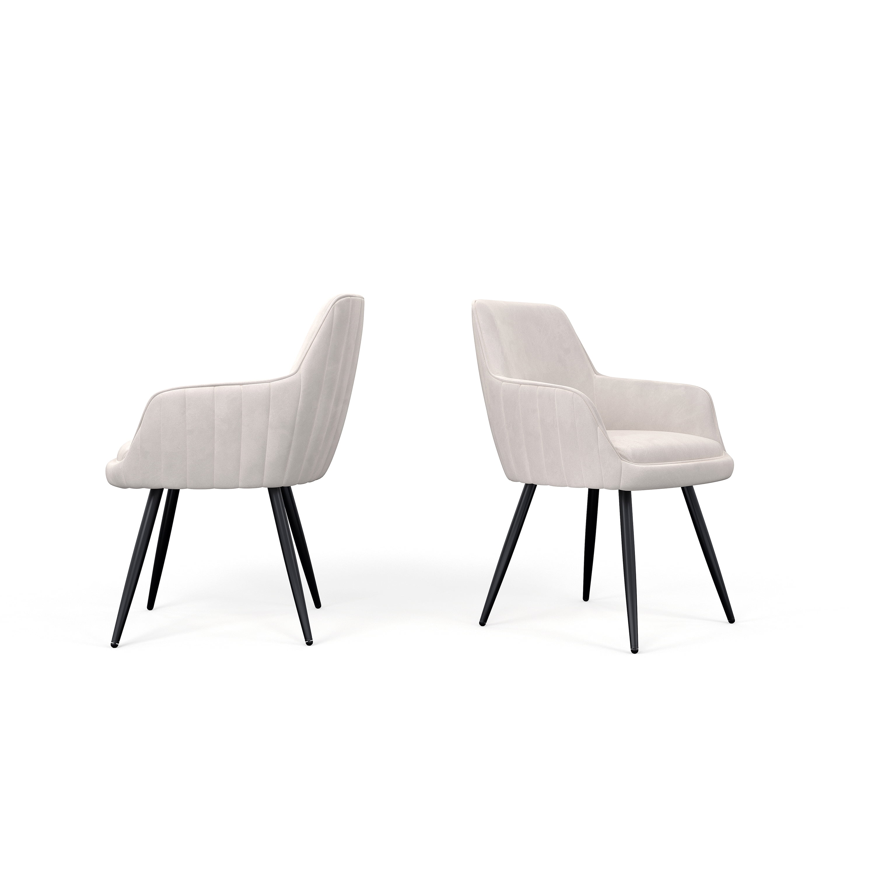 Beige Modern Mid-Century Upholstered Accent Chair with Channel-Tufted Back, Set of 2