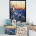 thumbnail image 3 of Blue Tram At Sunset With Church During Sunset Cityscape 30 in x 40 in Framed Painting Canvas Art Print, by Designart, 3 of 4