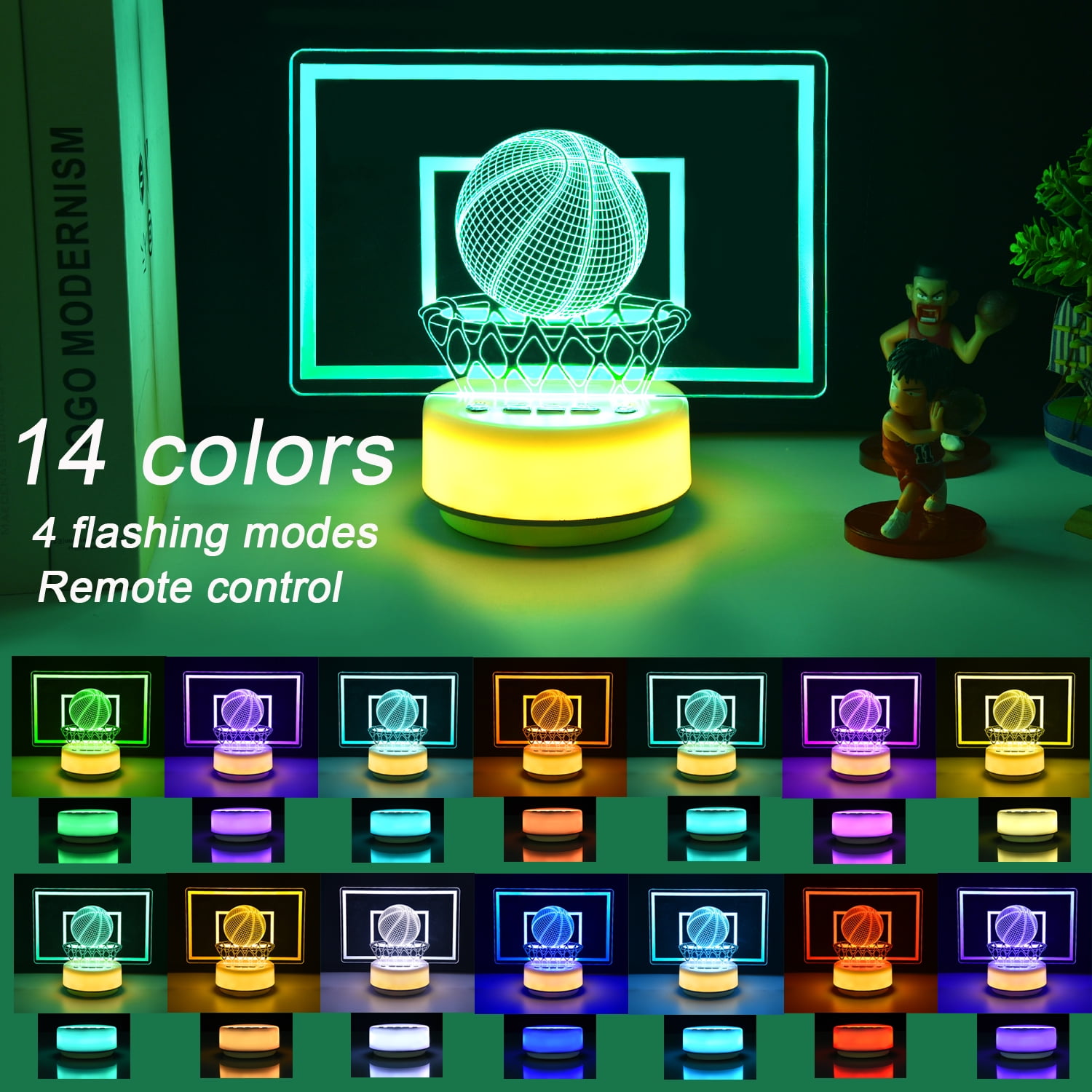 Basketball Night Light for Boys, 3D Illusion Led Lamp 14 Colors Bedroom Sports Decor Lamp with Remote Control /Buttons +Timer +Dim Function, Basketball Gifts Birthday Xmas Holiday Gift for Boys/Girls
