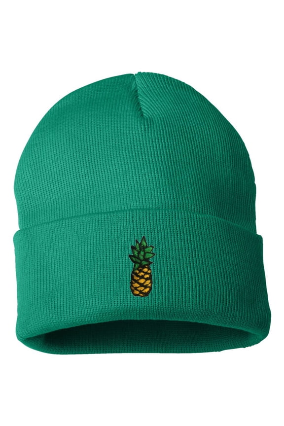 Adult Pineapple Embroidered Cuffed Knit Beanie Cap