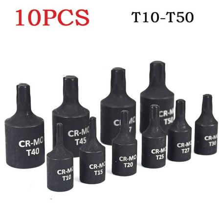 

BAMILL 10Pcs Hex Torx Screwdriver Bit 1/4 3/8 Inch Drive Socket Hand Tools T10-T50
