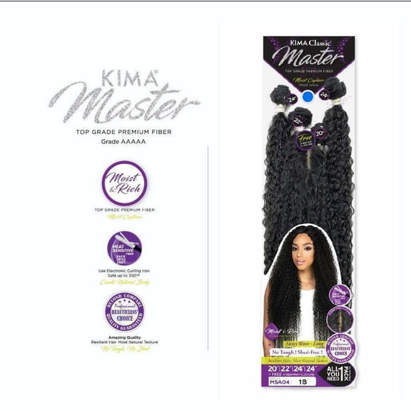 Kima Classic Master MSA04 Sassy Wave- Hair Long - 20", 22", 24", 24"   4" Deep Part Closure #1B