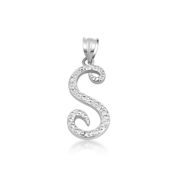 .925 Sterling Silver Cursive Letter Script "S" CZ Initial Pendant Necklace(Pendant Only)