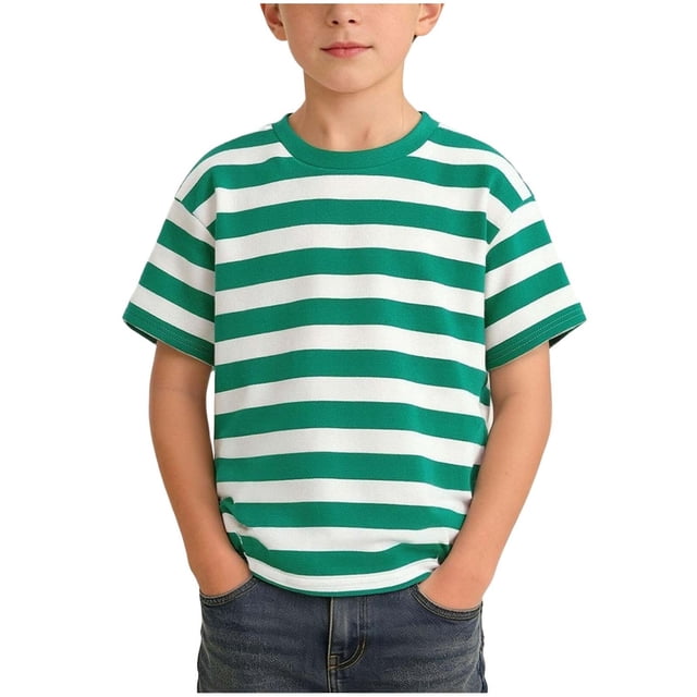 Zpanxa T-Shirts pour Garçons à Rayures Col Rond Manches Courtes T-Shirt d'Été Décontracté Manteau Haut en Coton 2-3 Ans
