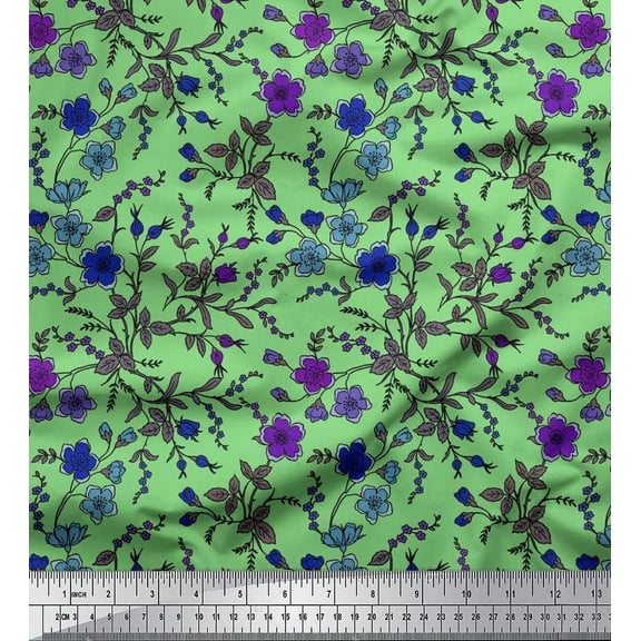 Soimoi Cotton Duck Fabric Leaves & Floral Artistic Print Fabric by The Yard 42 Inch Wide