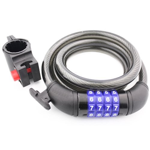 Wideskall® 72" inch Extra Long Heavy Duty 12mm Cable Self Coiling 4-digit Combination Bicycle Bike Lock with Mount (Black)