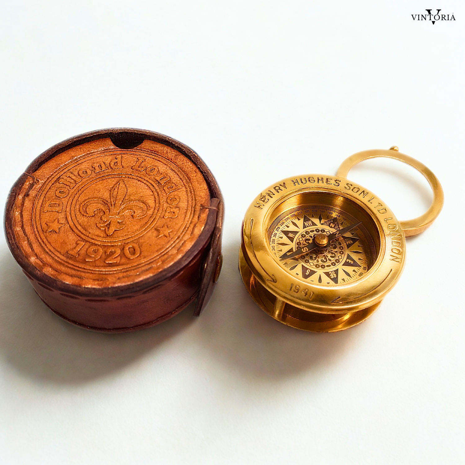 Brass Twin Compass 3" with Magnifying Glass & Leather Case Nautical Marine Gift