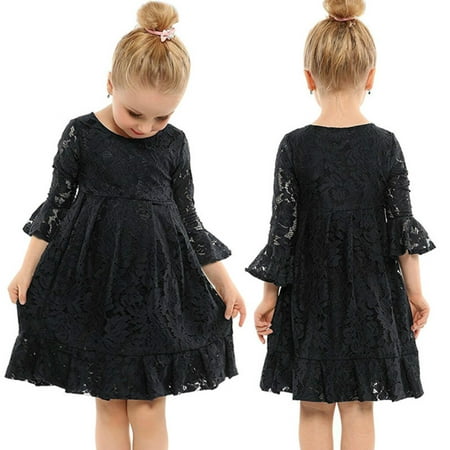Baby Girls Kids Lace Princess Wedding Prom Ball Gown Party Formal Dress Sundress Black 8-10 Years