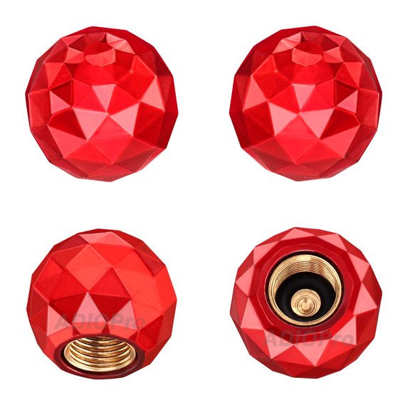 Red crystal diamond valve stem caps shiny rhinestone valve dust cap plastic tire valve caps black with rubber seal (4 Pack)