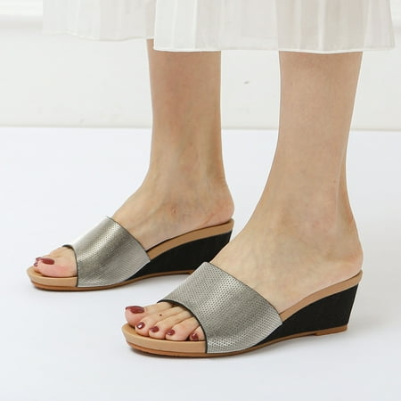 

Fashion Spring And Summer Women Sandals Wedge Heel Open Toe Solid Color Comfortable And Simple Casual Style