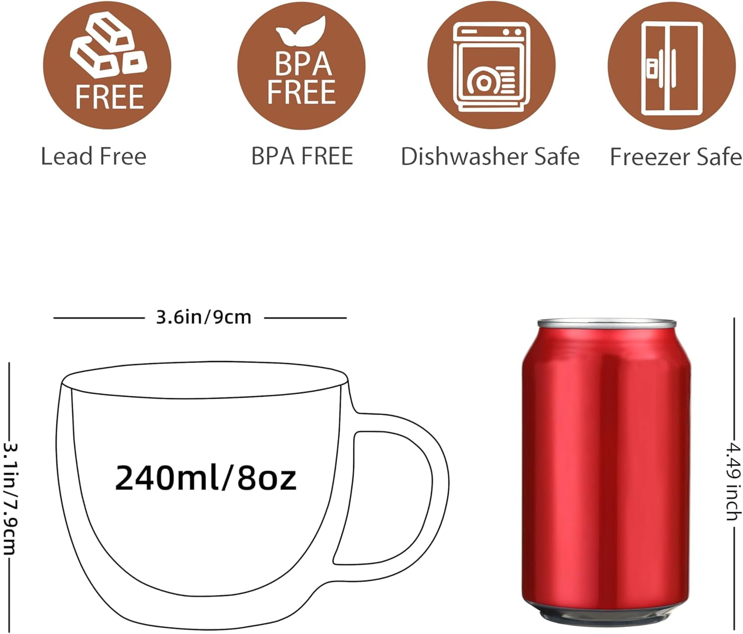 Double Wall Glass Cappuccino Mugs 8.1oz,Clear Insulated Glass Coffee Mug with Handle for Espresso,Latte,Tea,Set of 2 | Double Wall, Insulated, Glass Coffee Mug, with Handle, for Espresso, Latte