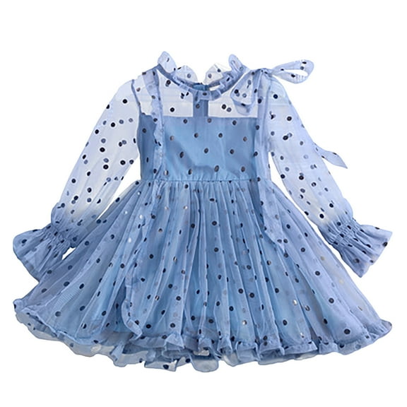 QISIWOLE Toddler Baby Girl Fashion Long Sleeved Polka Dot Print Princess Mesh Dress Girls Skirt, Clearance