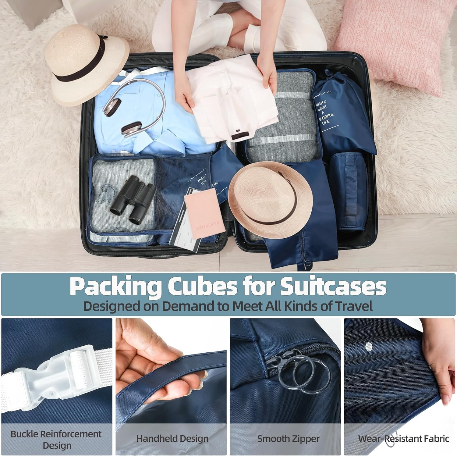 10 count Set Packing Cubes - Travel Packing Organizers, Expandable Suitcase Organizer, Luggage Organizer Bags