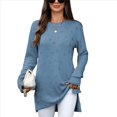 thumbnail image 1 of Camisas de Larga para Mujer, Elegantes, Informales, Holgadas, Básicas, Ropa de Moda para Otoño e Invierno 2025. Azul Oscuro M, 1 of 10